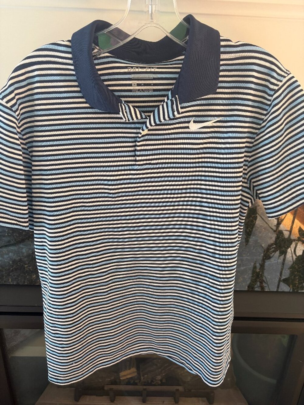 Nike Men's Dri-FIT  Stripe Short Sleeve Golf Polo Shirt Blue/White SZ M